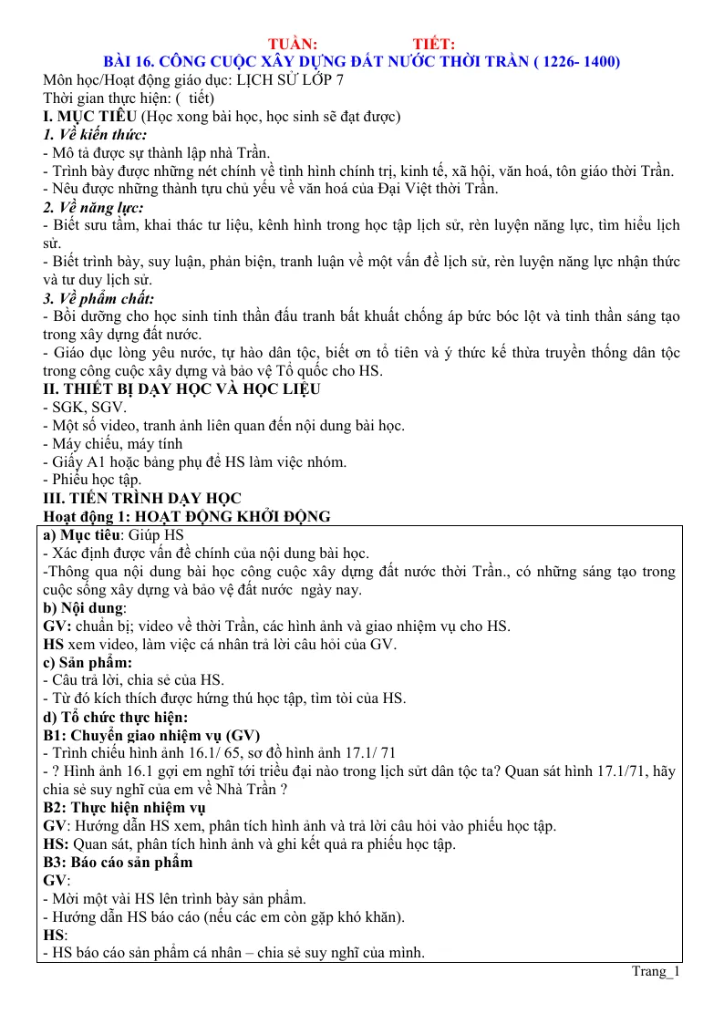 Giáo Án Lịch Sử 7 Học Kỳ 2