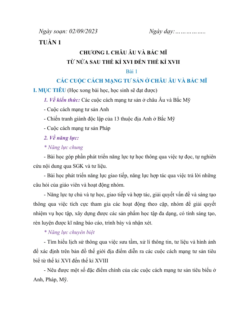 Giáo Án Môn Lịch Sử Lớp 8 Học Kỳ 1