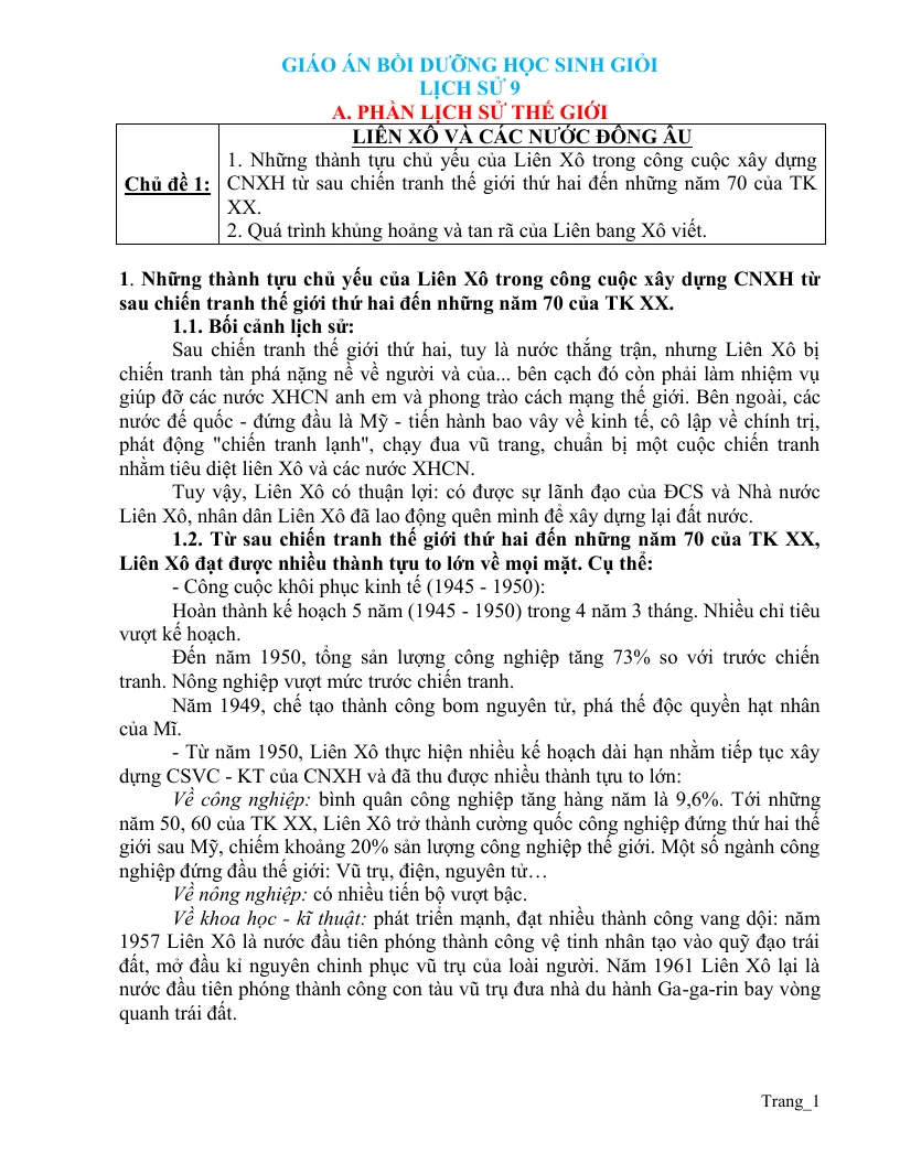 Giáo Án Bồi Dưỡng HSG Lịch Sử 9 Cả Năm