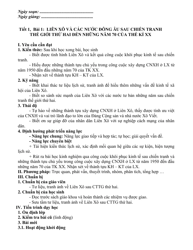Giáo Án Lịch Sử 9 Theo Công Văn 5512 Cả Năm Rất Hay