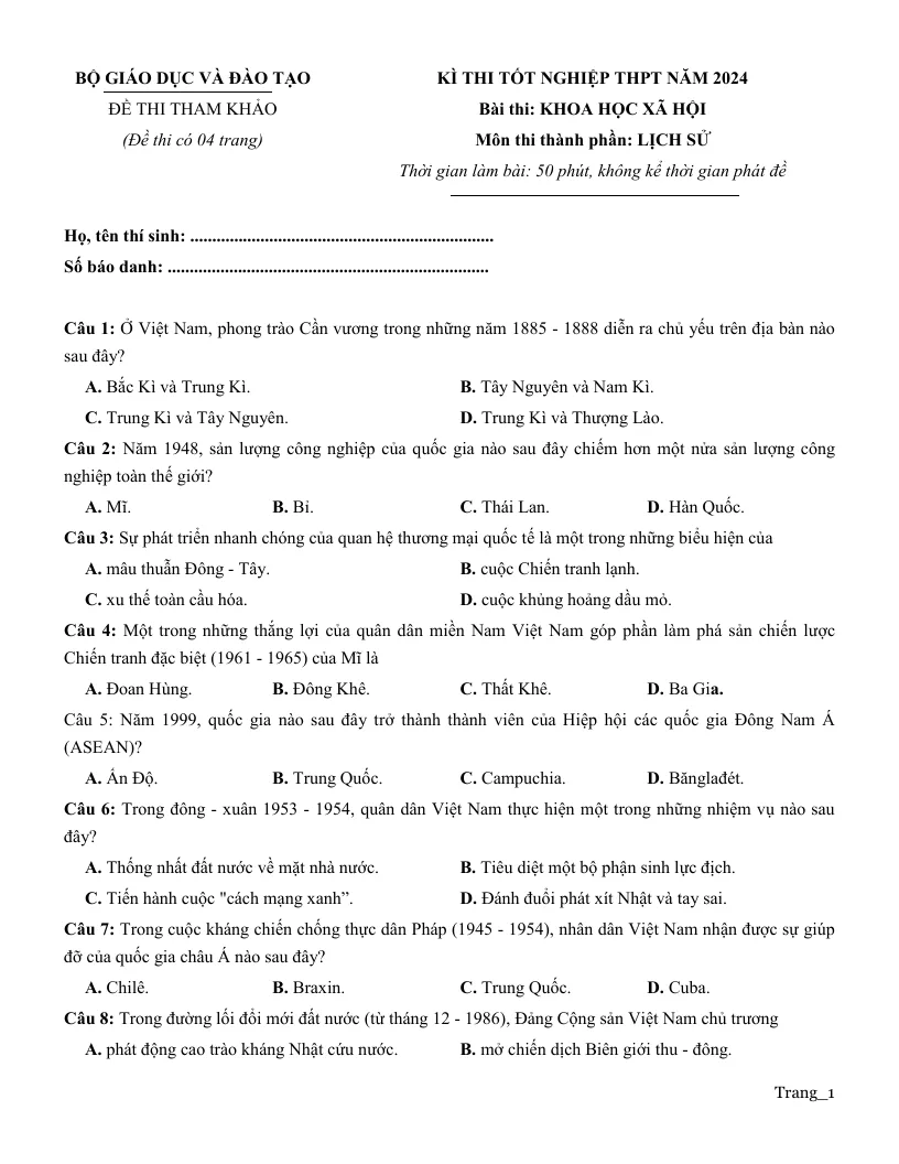 Giải Chi Tiết Đề Tham Khảo Môn Lịch Sử Tốt Nghiệp 2024 Bộ GD Và ĐT