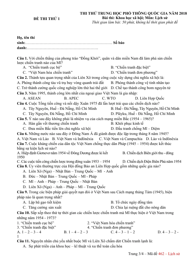 30 đề thi thử thpt Quốc gia môn lịch sử