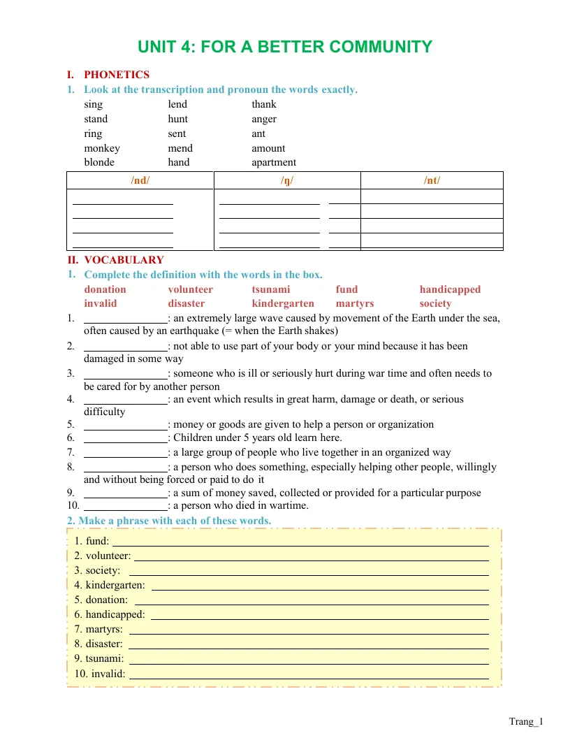 Bài Tập Tiếng Anh 10 Sách Thí Điểm Bài 4: For A Better Community Có Đáp Án - Đại Lợi - Hằng Nguyễn