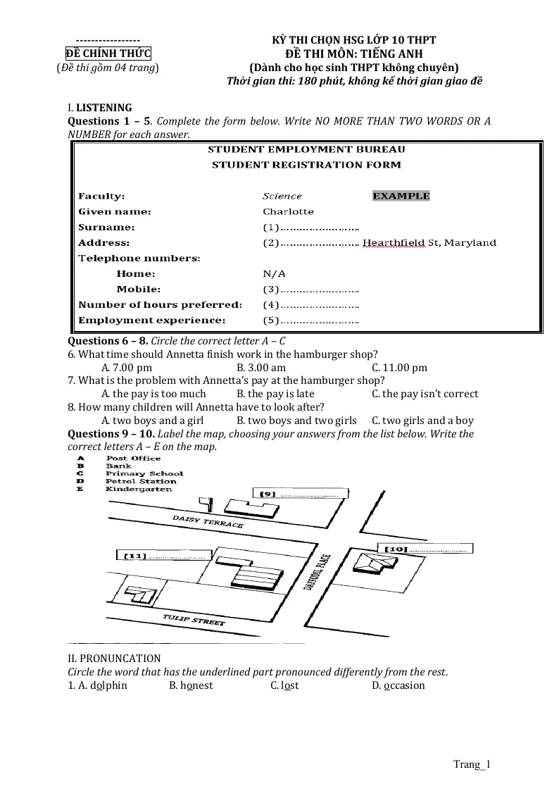 Đề Chọn HSG Tiếng Anh 10 Cấp Tỉnh Có Đáp Án Và File Nghe