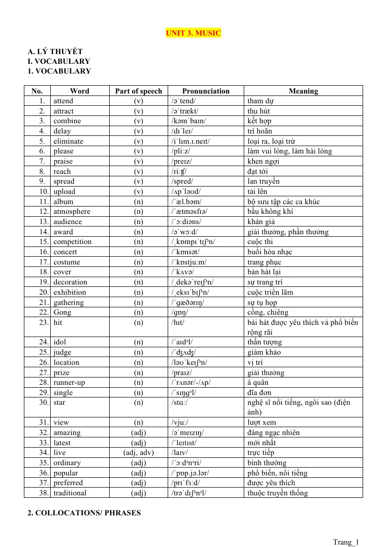 Bài Tập Anh 10 Unit 3 Music 4 Kỹ Năng Có File Nghe