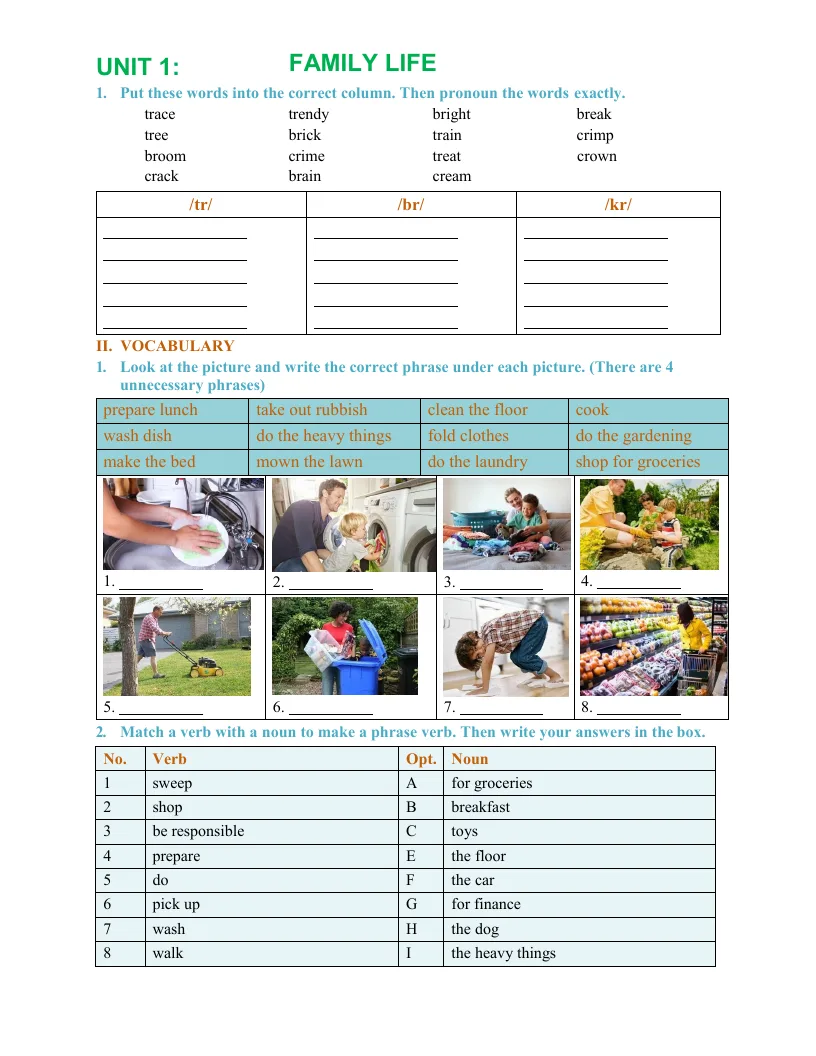 Bài Tập Tiếng Anh 10 Sách Thí Điểm Bài 1: Family Life Có Đáp Án - Đại Lợi - Hằng Nguyễn