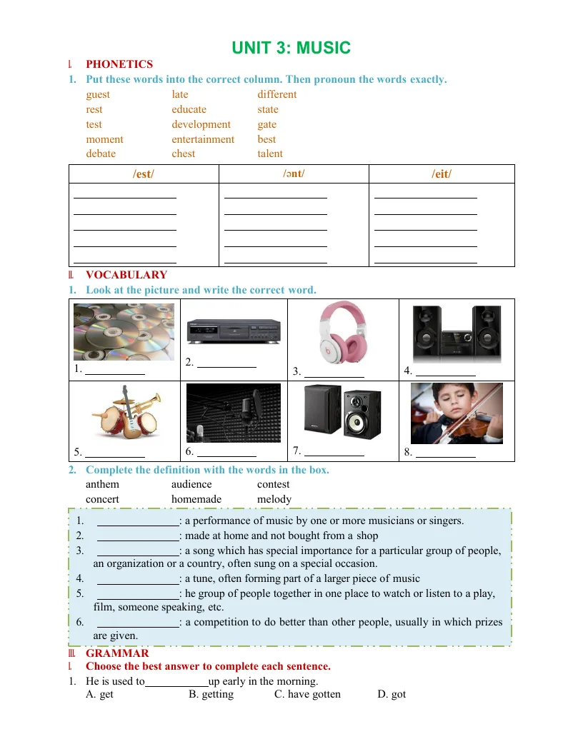 Bài Tập Tiếng Anh 10 Sách Thí Điểm Bài 3: Music Có Đáp Án - Đại Lợi - Hằng Nguyễn