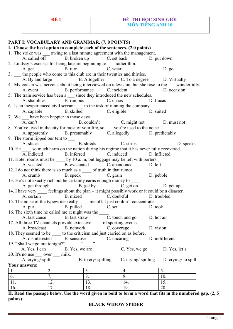 Bộ Đề Thi Học Sinh Giỏi Tiếng Anh 11