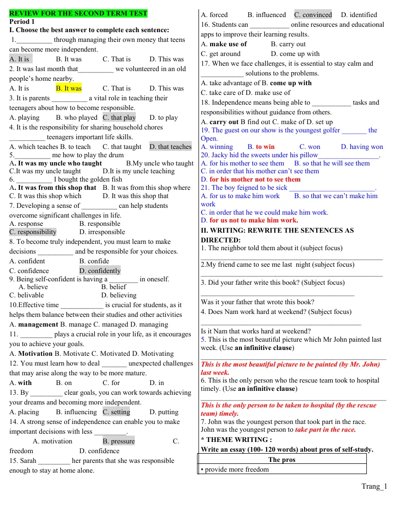 Đề Cương Ôn Tập Học Kỳ 2 Anh 11