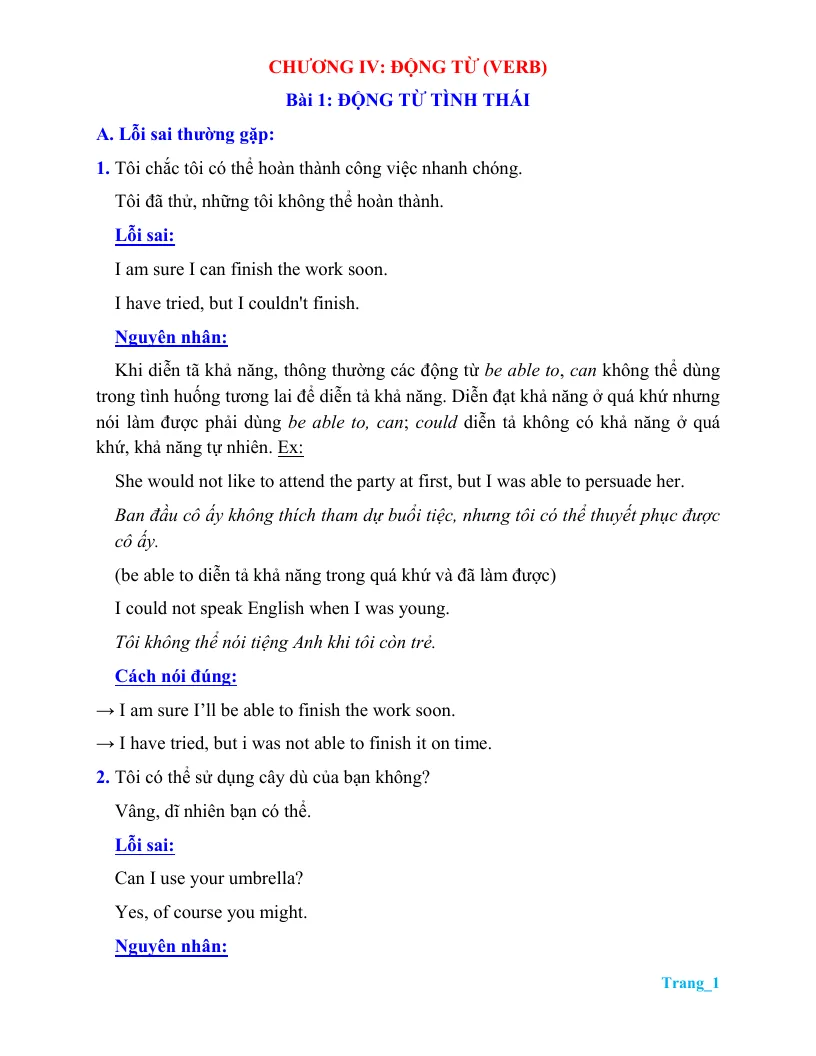 Các Lỗi Sai Về Động Từ - Verb Trong Tiếng Anh Và Cách Khắc Phục