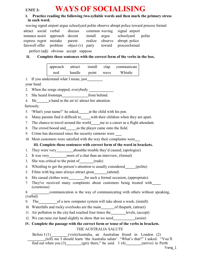 Bài Tập Tiếng Anh 12 Unit 3 Ways Of Socialising
