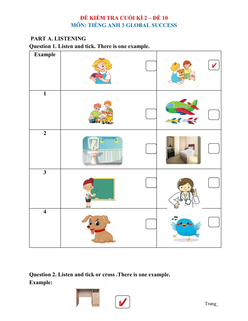Đề Thi HK2 Tiếng Anh 3 2024 - 2025 Có Đáp Án Và File Nghe - Đề 10