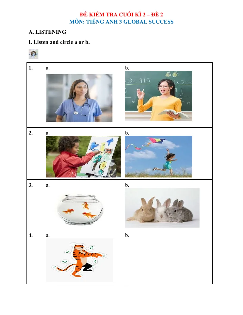 Đề Kiểm Tra Học Kỳ 2 Tiếng Anh 3 2024 - 2025 Có Đáp Án Và File Nghe - Đề 2