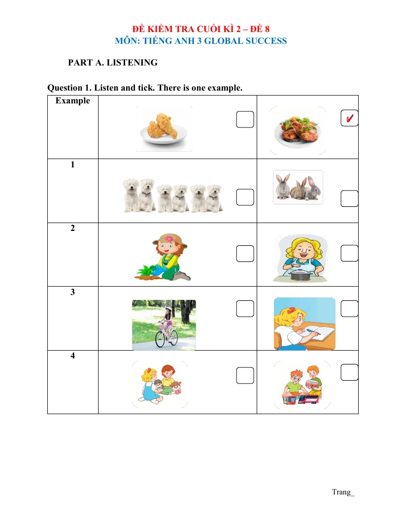 Đề Kiểm Tra HK 2 Tiếng Anh 3 2024 - 2025 Có Đáp Án Và File Nghe - Đề 8