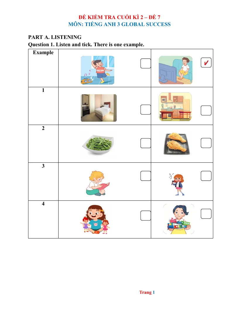 Đề Kiểm Tra HK 2 Anh 3 2024 - 2025 Có Đáp Án Và File Nghe - Đề 7