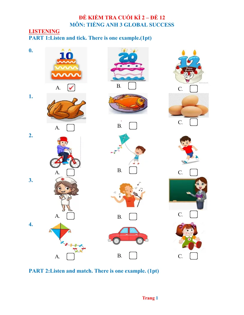 Đề Thi HK 2 Anh 3 2024 - 2025 Có Đáp Án Và File Nghe - Đề 12
