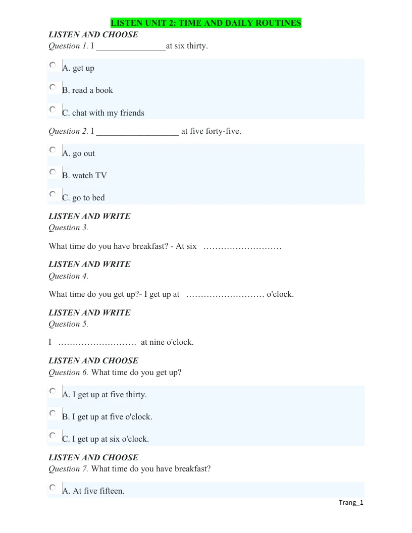 Bài Tập Luyện Nghe Anh 4 Global Unit 2 Time And Daily Routines