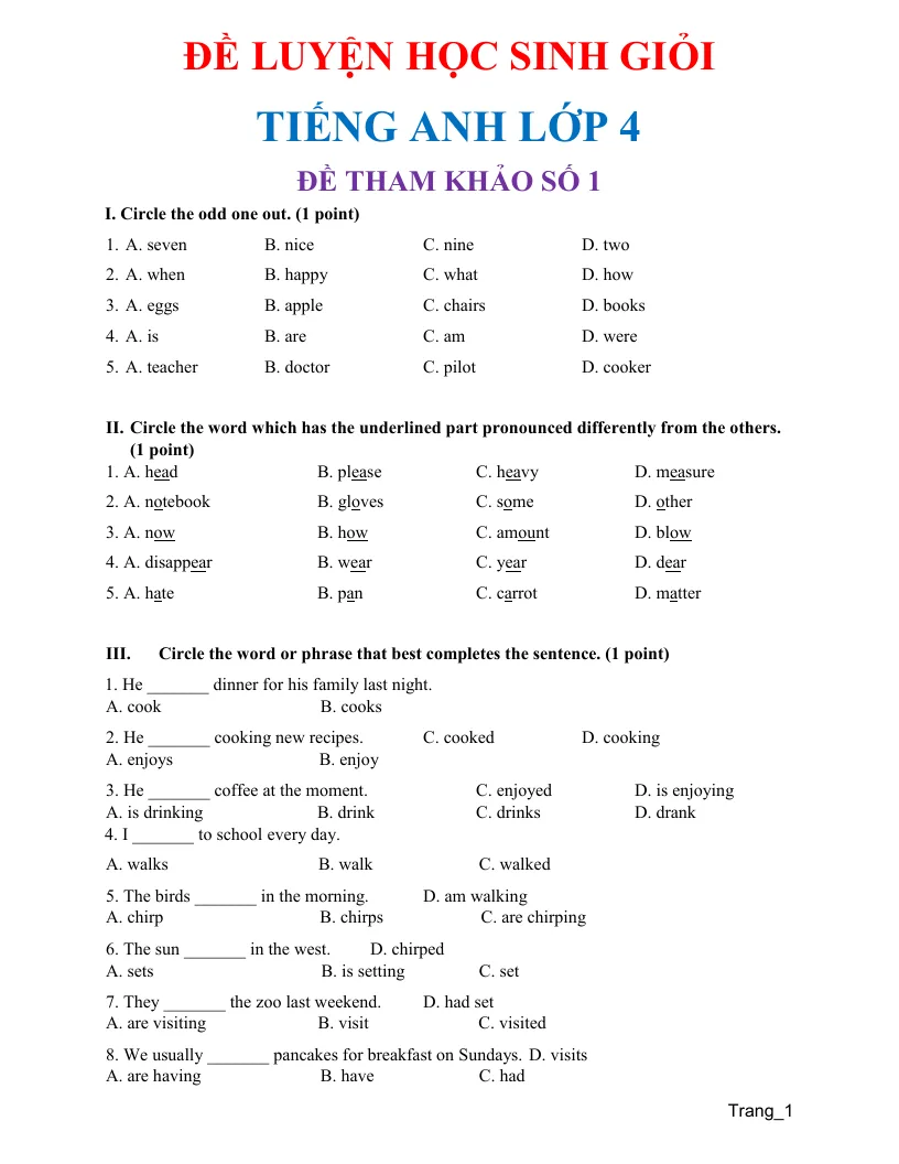 Bộ Đề Ôn Thi Học Sinh Giỏi Tiếng Anh 4 Global