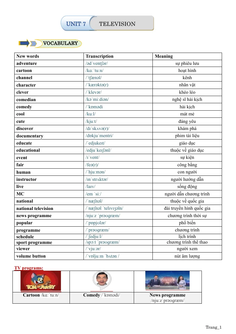 Bài Tập Tiếng Anh 6 Unit 7 Television Có File Nghe Và