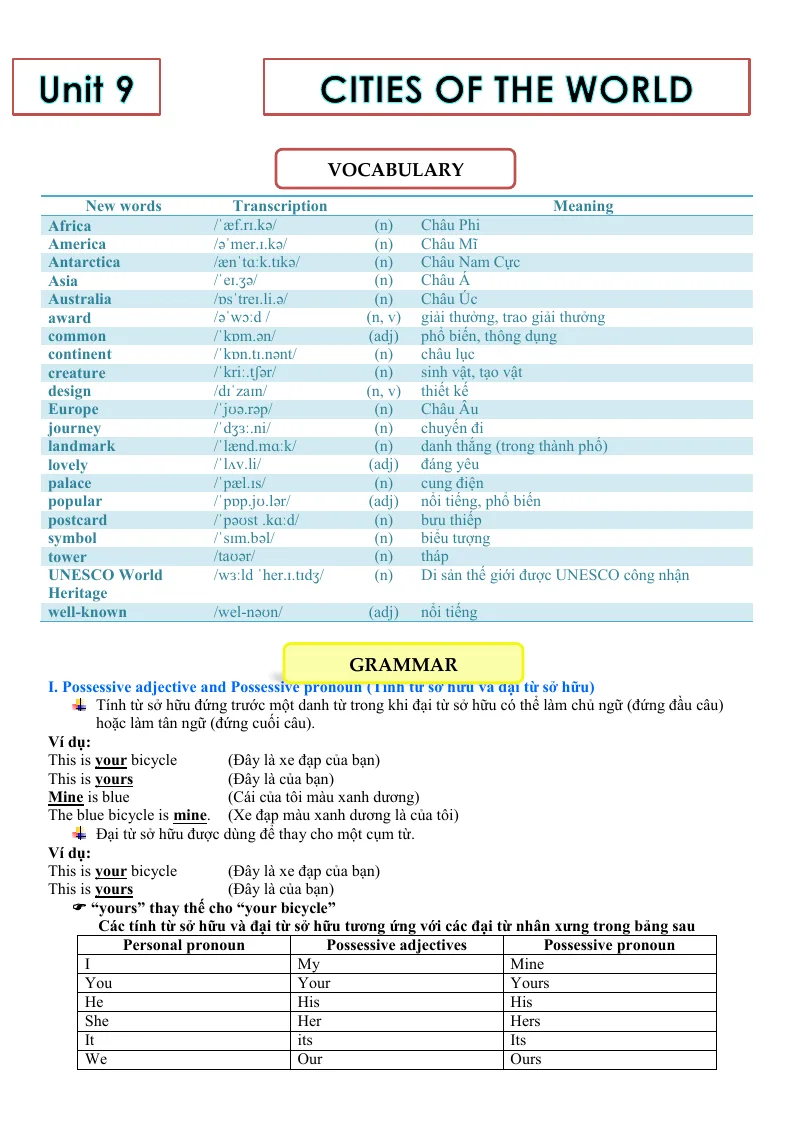 Bài Tập Chuyên Sâu Tiếng Anh 6 Unit 9 Cities Of The World Có File Nghe