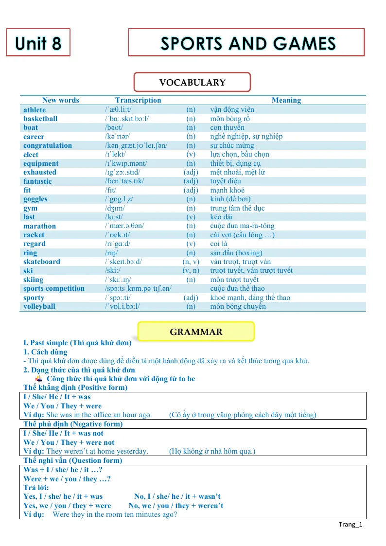 Bài Tập Chuyên Sâu Tiếng Anh 6 Unit 8 Sports And Games Có File Nghe