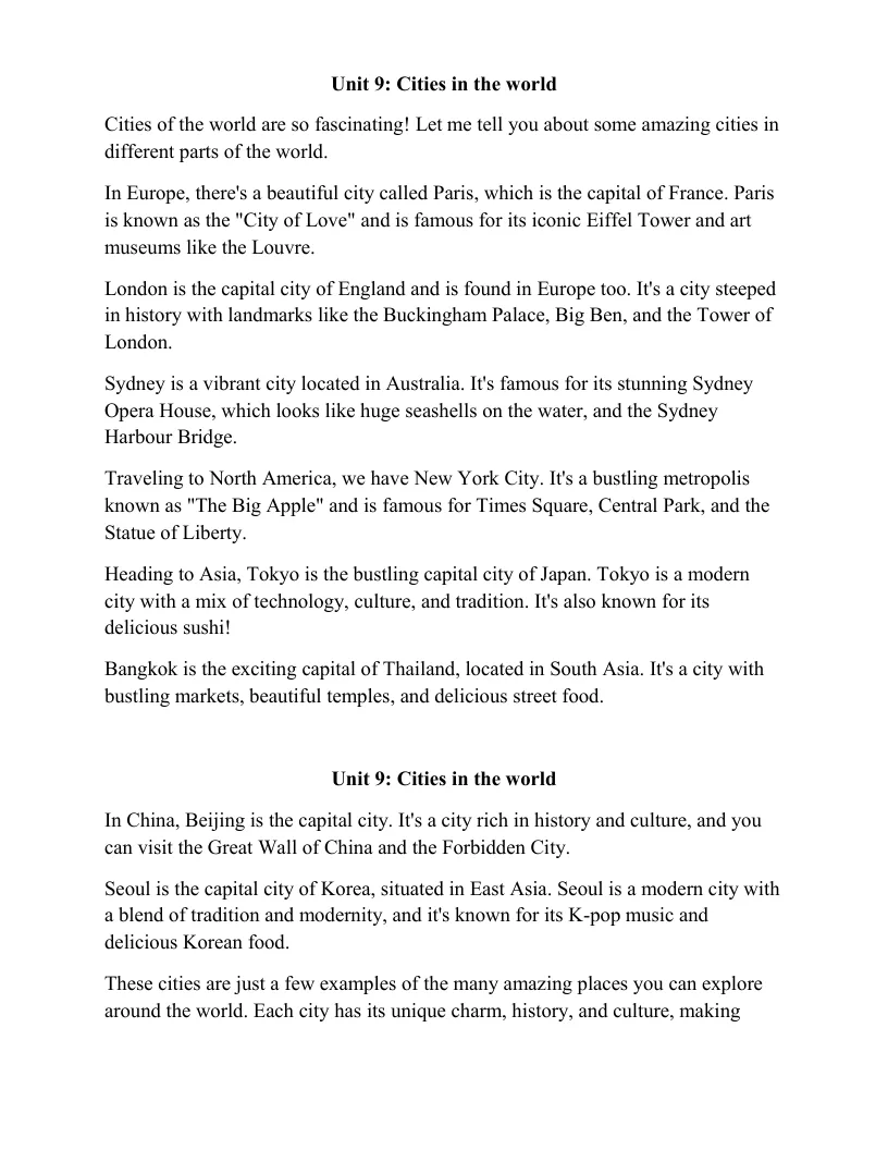 Bài Thuyết Trình Tiếng Anh 6 Unit 9 Cities Of The World Có File Nghe