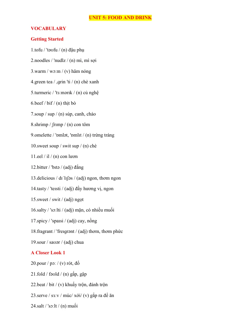 Bài Tập Bổ Trợ Tiếng Anh 7 Unit 5 Food And Drink Có File Nghe