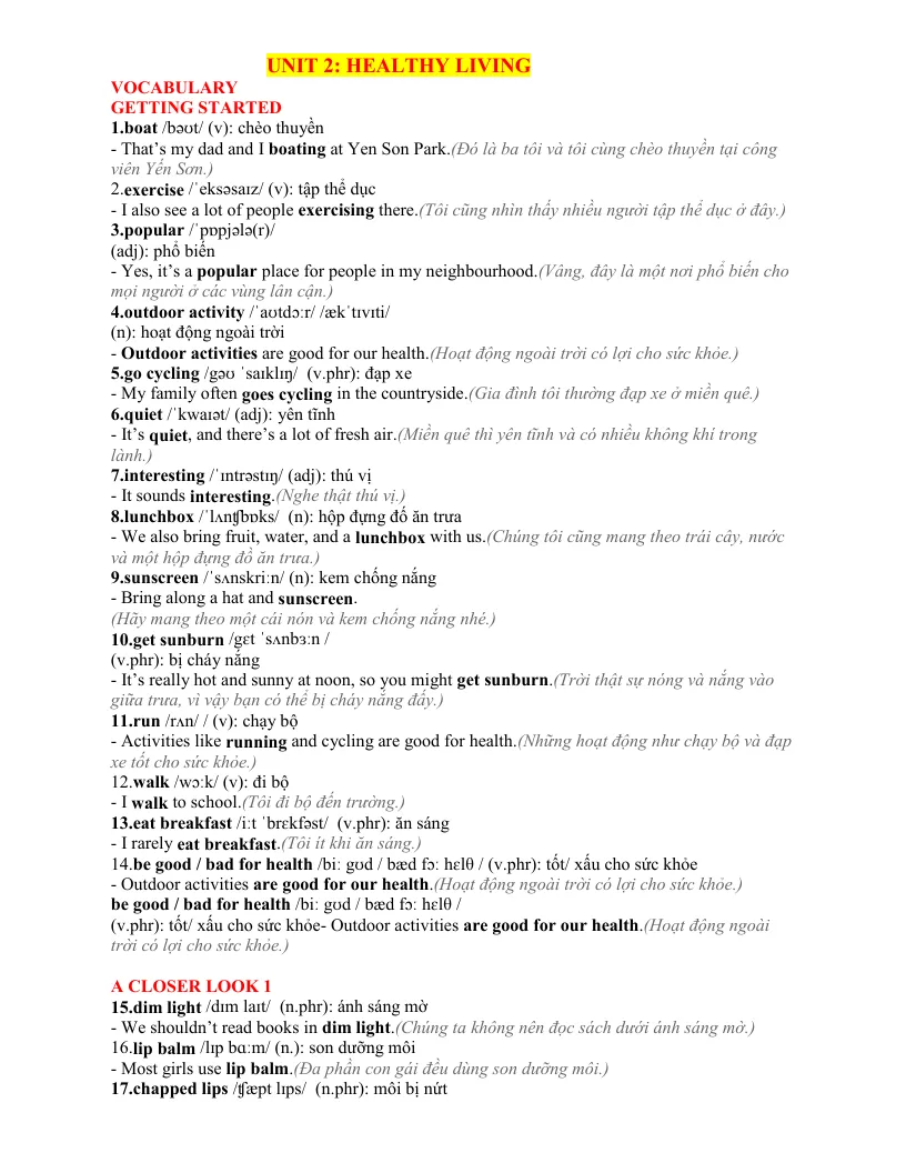 Bài Tập Bổ Trợ Tiếng Anh 7 Unit 2 Healthy Living Có File Nghe