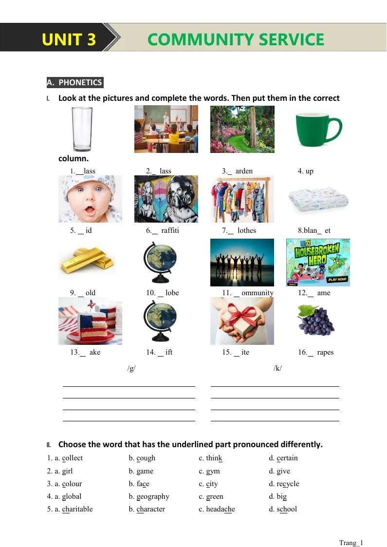 Bài Tập Tiếng Anh 7 Chương Trình Mới Bài 3: Community Service Có Đáp Án - Mai Lan Hương - Hà Thanh Uyên