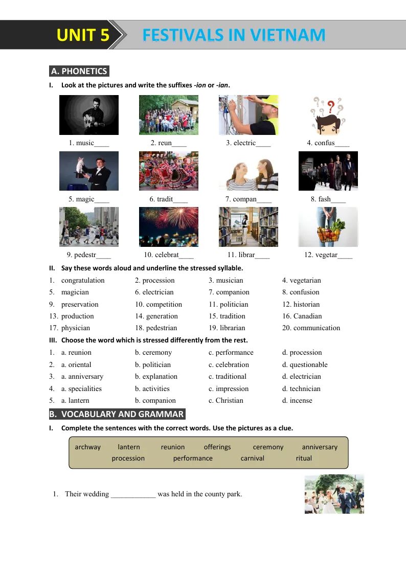 Bài Tập Tiếng Anh 8 Chương Trình Mới Bài 5: Festivals In Vietnam Có Đáp Án - Mai Lan Hương - Hà Thanh Uyên