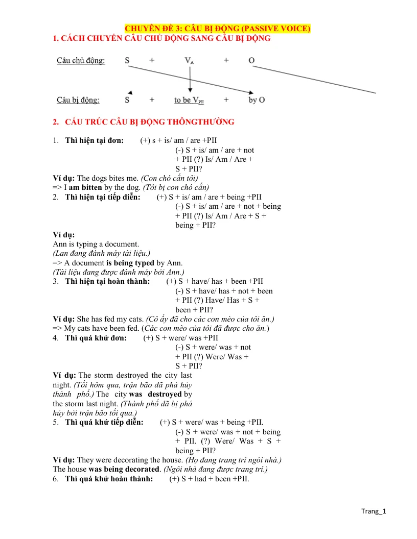 Chuyên Đề Câu Bị Động Trong Tiếng Anh Ôn Thi Vào 10