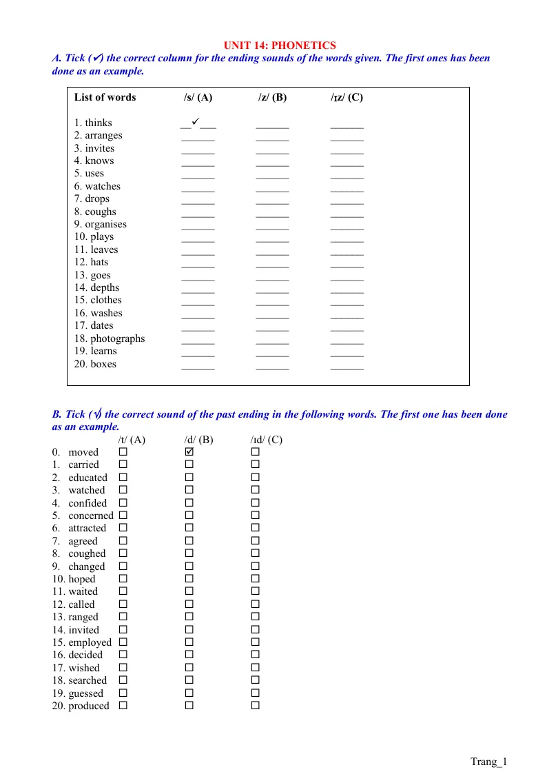 Bài Tập Chuyên Đề 14 Phonetics Có Đáp Án Ôn Thi Vào Lớp 10