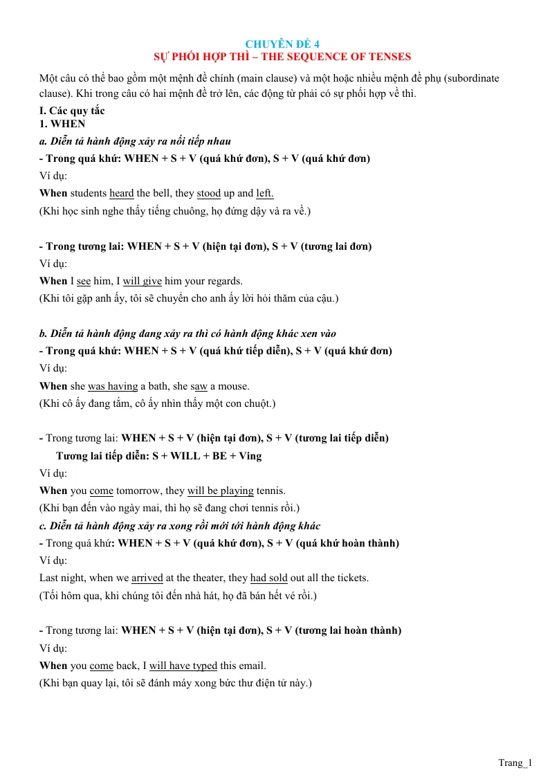 Chuyên Đề Ngữ Pháp Tiếng Anh: Chuyên Đề 4 Sự Phối Hợp Thì–The Sequence Of Tenses
