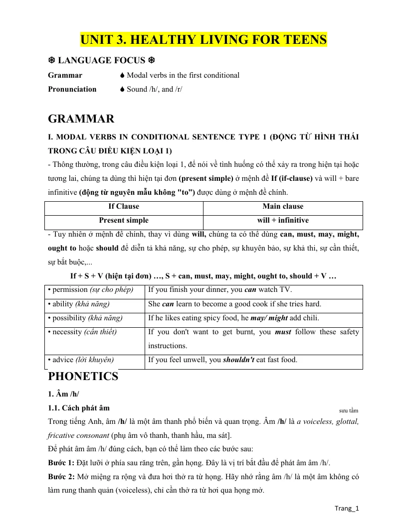 Ngữ Pháp Và Bài Tập Anh 9 Unit 3 Healthy Living For Teens