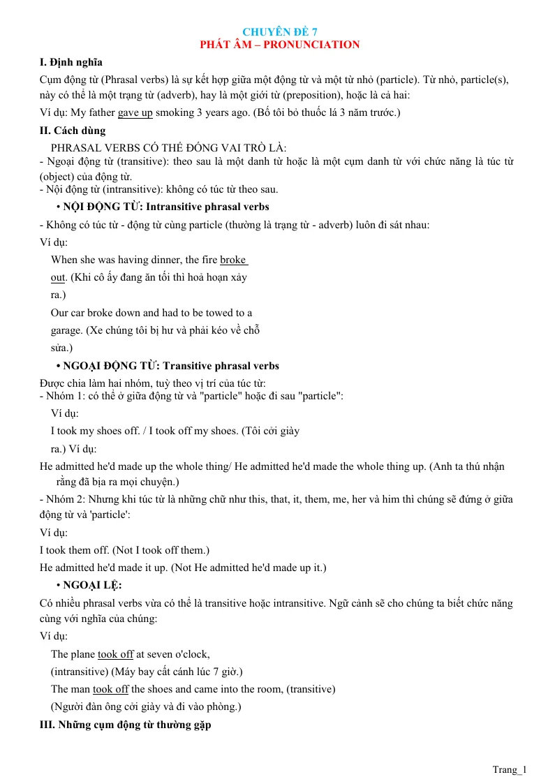 Chuyên Đề Ngữ Pháp Tiếng Anh: Chuyên Đề 7 Phát Âm–Pronunciation