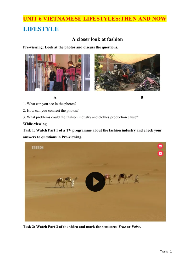Bài Tập Bổ Trợ Anh 9 Global Unit 6 Vietnamese Lifestyles:Then And Now Có Đáp Án Và File Nghe
