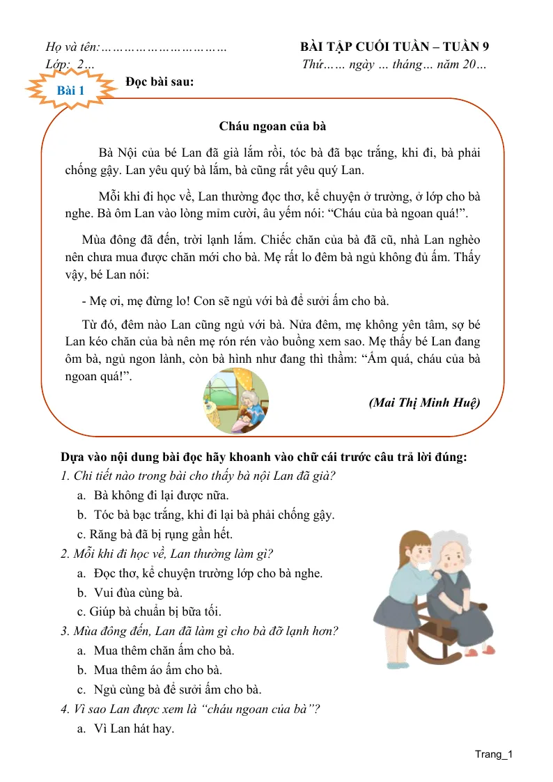 Phiếu Cuối Tuần Tiếng Việt 2 Tuần 9