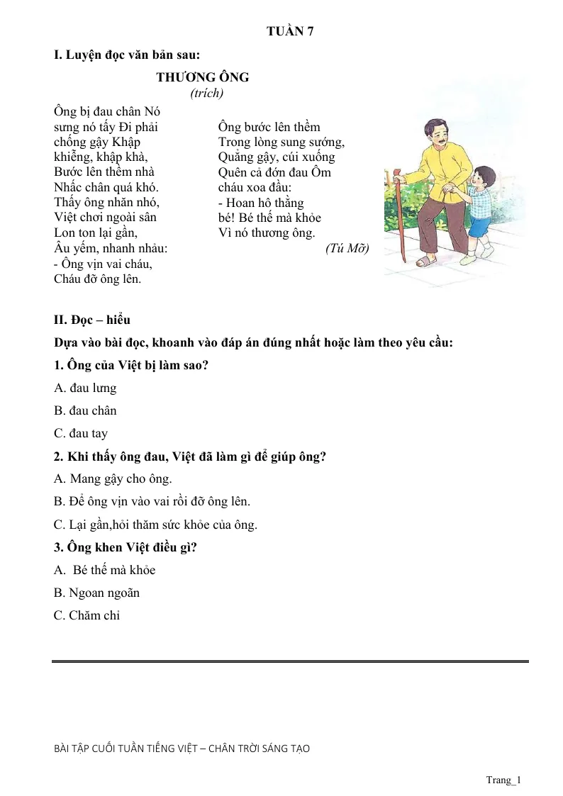 Phiếu Cuối Tuần Tiếng Việt 2 Tuần 7