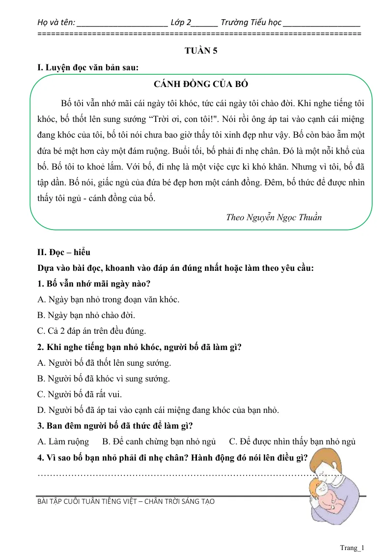 Phiếu Cuối Tuần Tiếng Việt 2 Tuần 5