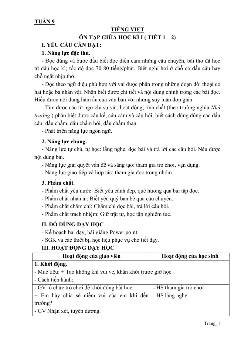 Giáo Án Tiếng Việt 3 Tuần 9