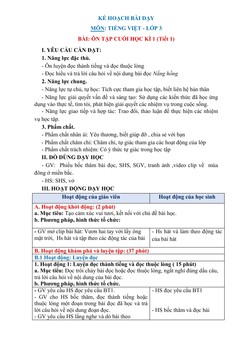 Giáo Án Tiếng Việt 3 Sách CTST Tuần 18