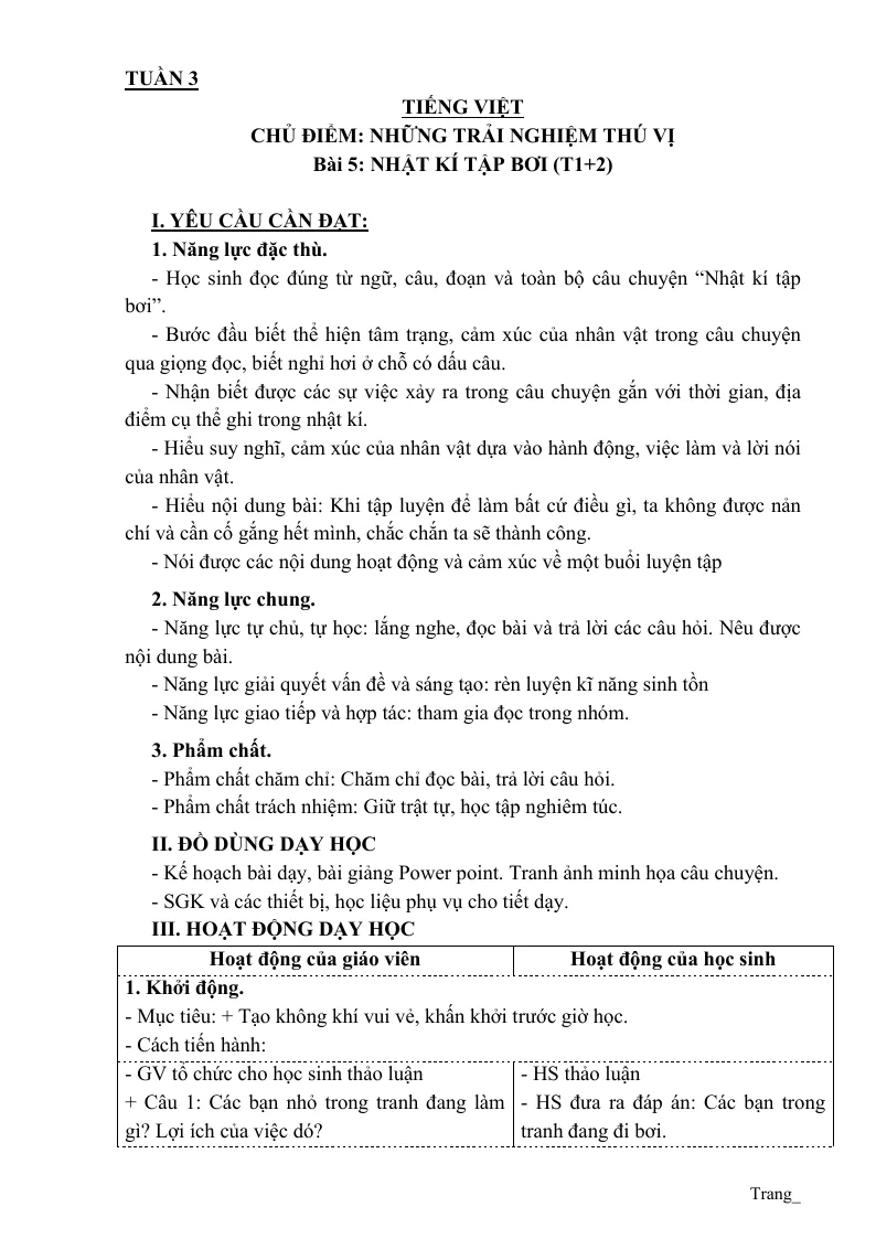 Giáo Án Tiếng Việt 3 Tuần 3