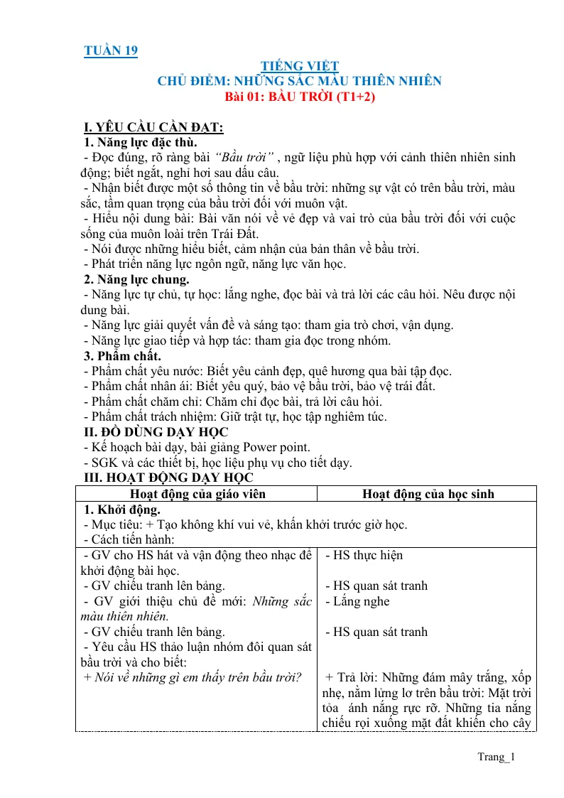 Giáo Án Tiếng Việt 3 Tuần 19