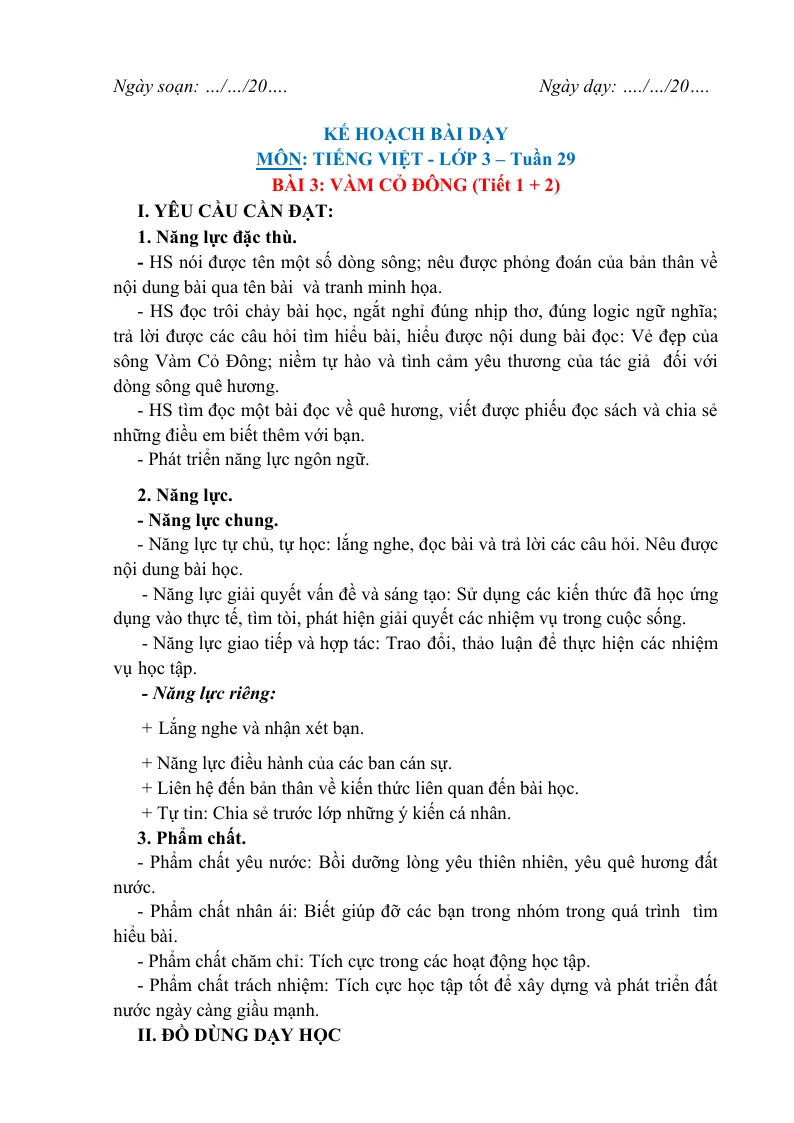 Giáo Án Tiếng Việt Lớp 3 Tuần 29