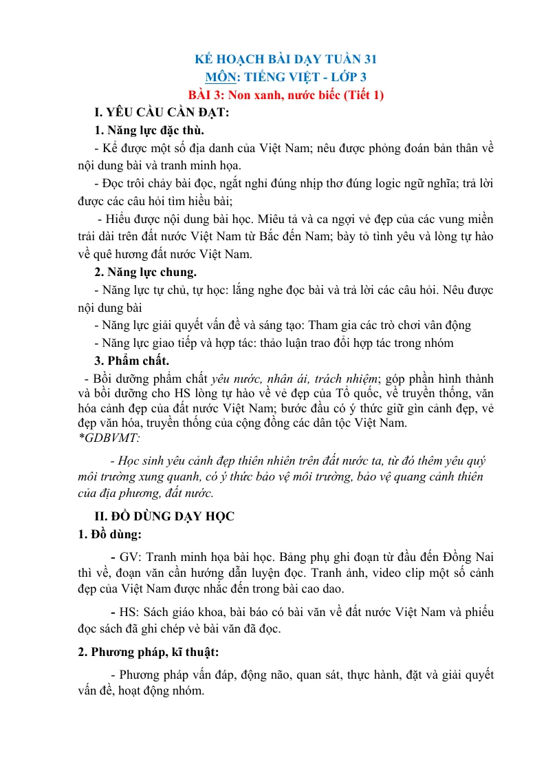Giáo Án Tiếng Việt Lớp 3 Tuần 31