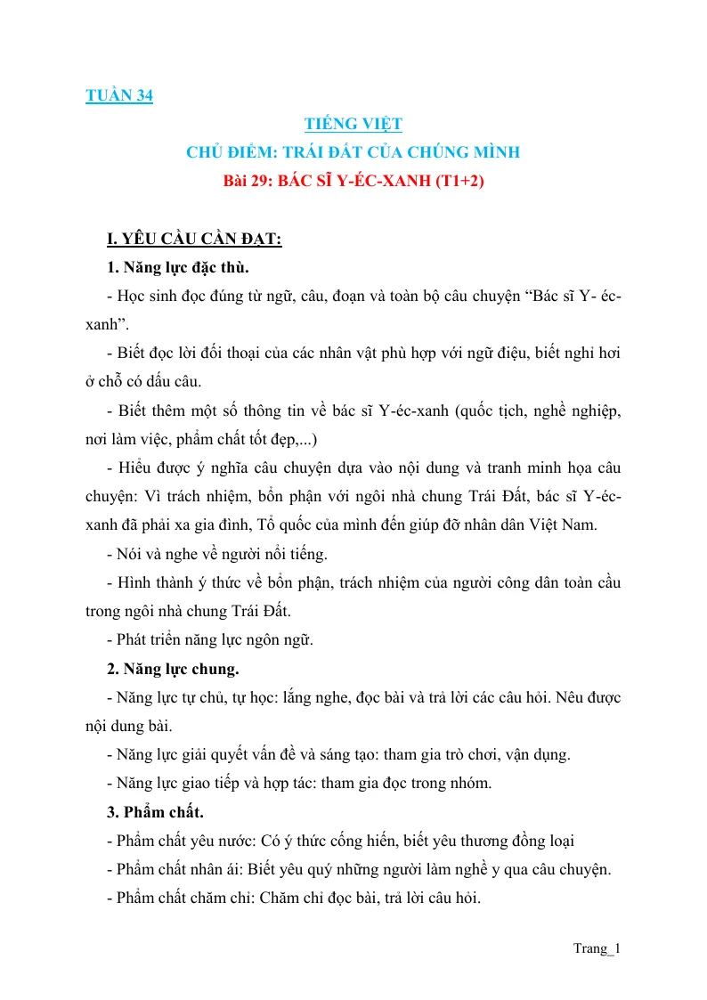 Giáo Án Tiếng Việt 3 Tuần 34