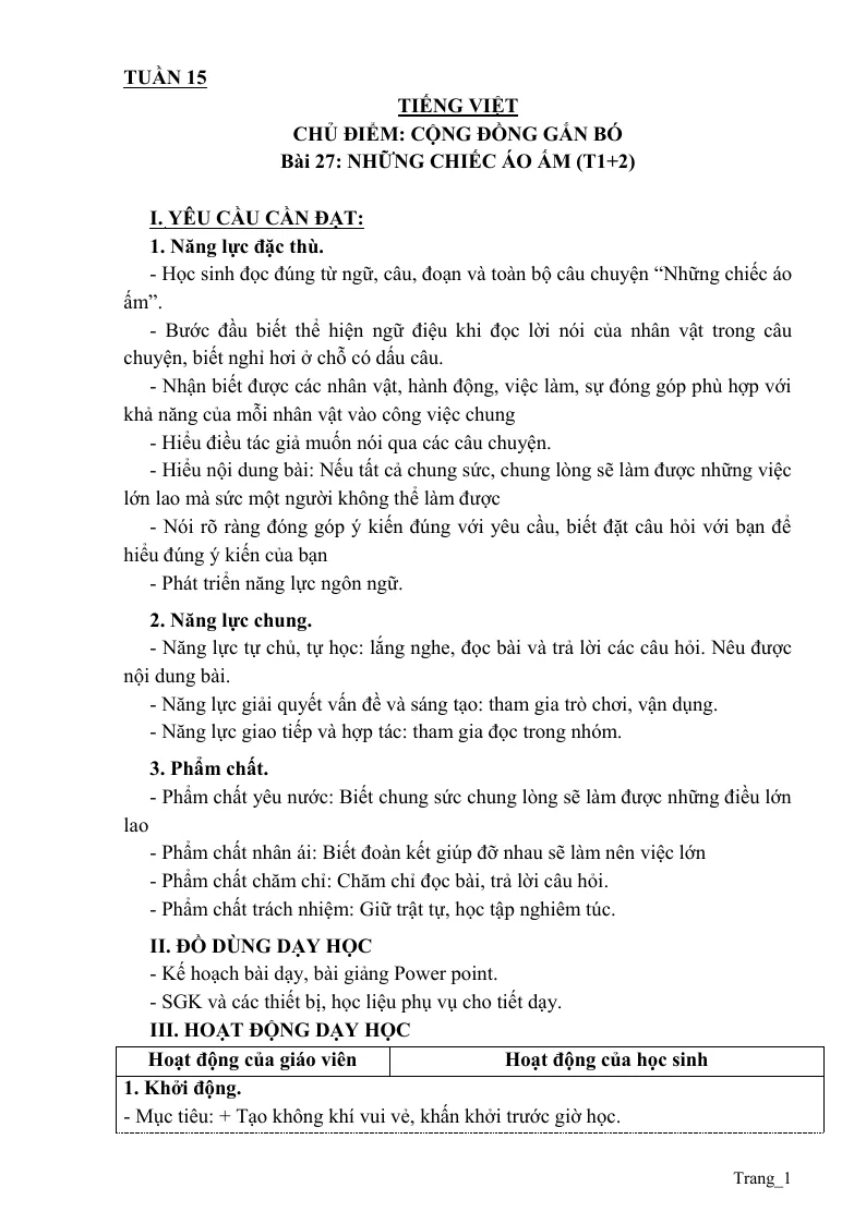 Giáo Án Tiếng Việt 3 Tuần 15