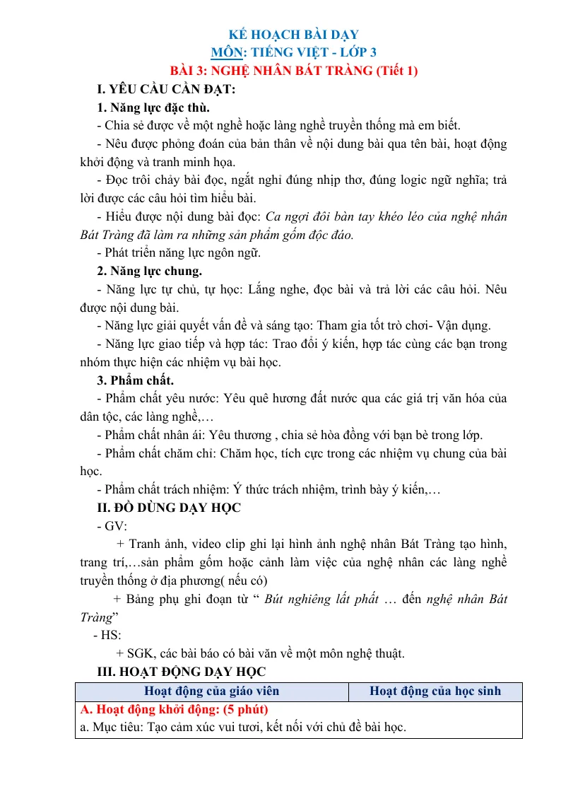 Giáo Án Tiếng Việt Lớp 3 Tuần 22