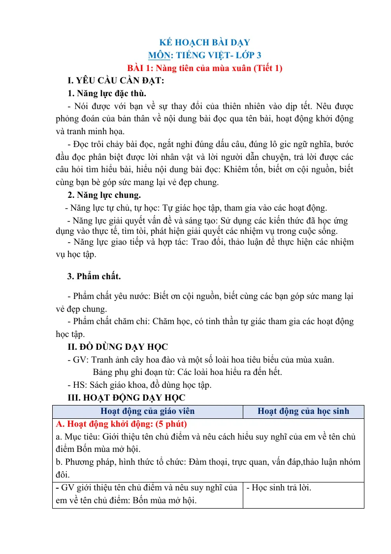 Giáo Án Tiếng Việt Lớp 3 Tuần 19