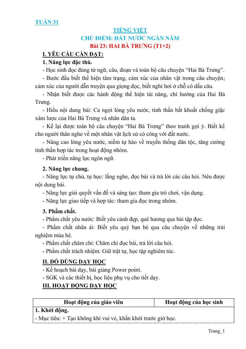 Giáo Án Tiếng Việt 3 Tuần 31